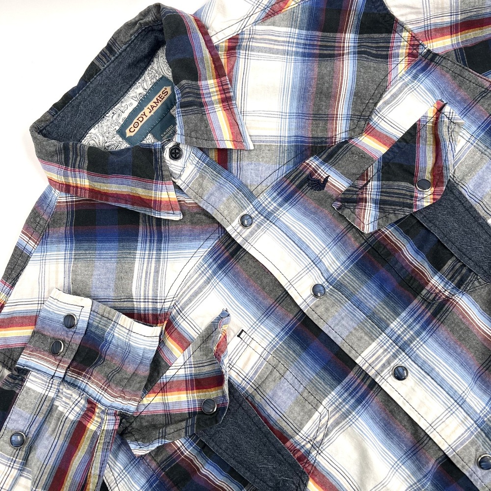 CODY JAMES Men's L Multicolor Plaid Long-Sleeve (Gray) Pearl-Snap Western Shirt